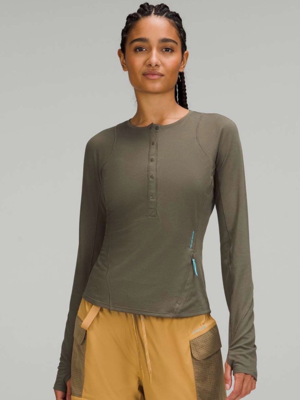 lululemon athletica Olive Long-Sleeve Henley with Zip Pocket